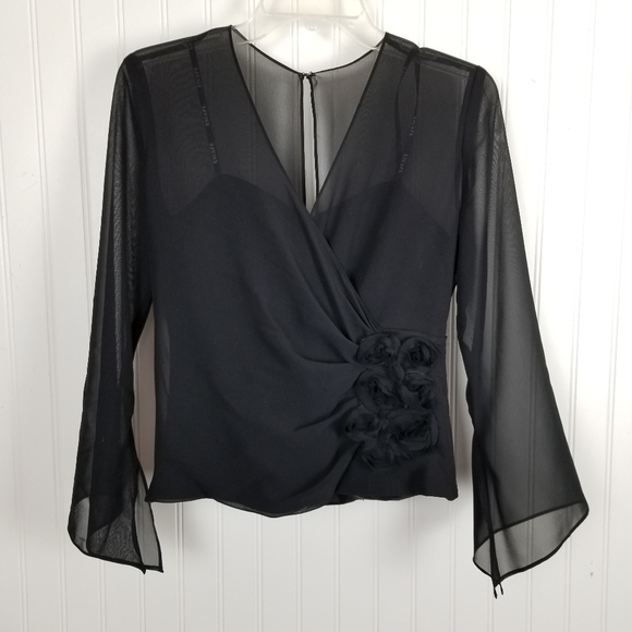 Xscape Joanna Chen Corset Top Sheer Sleeves Boning Black Size 4 Petite Mobwife - Picture 3 of 11